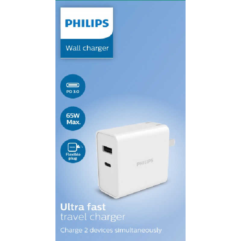 フィリップス　PHILIPS フィリップス　PHILIPS USB AC充電器 ホワイト ［2ポート USB Power Delivery対応 GaN(窒化ガリウム) 採用］ DLP6342C DLP6342C