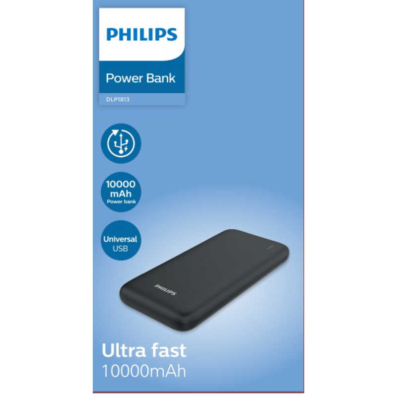 フィリップス　PHILIPS フィリップス　PHILIPS モバイルバッテリー 10000mA PD対応入力2系統 ブラック ［USB Power Delivery対応 /3ポート /充電タイプ］ DLP1813 DLP1813