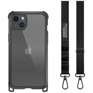 MAGEASY iPhone 15 Plus 耐衝撃 ケース Odyssey＋ スマホショルダーストラップ付 レザーブラック ME_IOBCSPTSL_LE