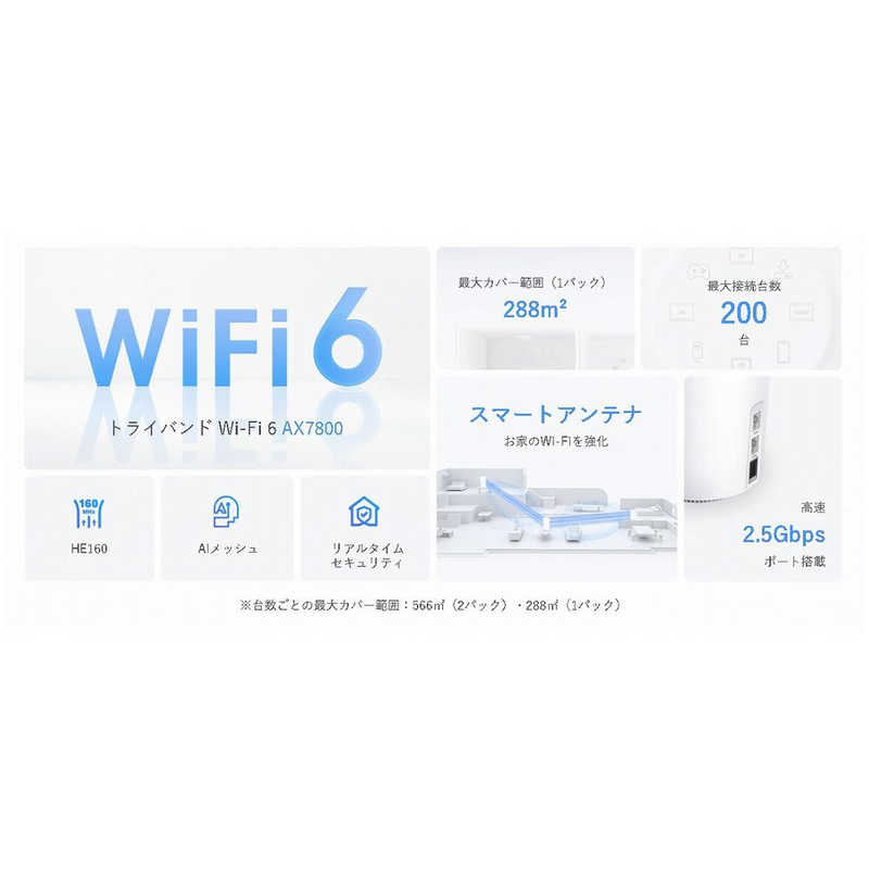 TPLINK TPLINK Deco X95 2P WiFi6 AIメッシュ 4804＋2402＋574Mbps AX7800トライバンド ［WiFi 6(ax)/ac/n/a/g/b］ DECOX952P DECOX952P