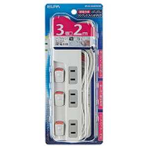 ELPA スイッチ付タップ ランプレス (2P・3個口・2.0m) WLS-U32EB(W) ELPA スイッチ付タップ ランプレス (2P・3個口・2.0m) WLS-U32EB(W)