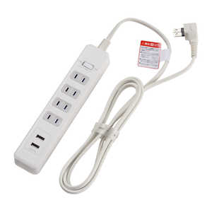 ELPA 耐雷USBタップ 4個口＋2ポート［2.0m /4個口 /スイッチ付き（一括） /2ポート] WLS-402USB(W)