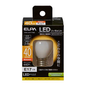 ELPA フィラメントLED電球S形ミニW ホワイト LDA4L-G-E17-F202 ELPA フィラメントLED電球S形ミニW ホワイト LDA4L-G-E17-F202