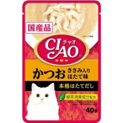 いなばペットフード CIAOパウチ かつお ささみ入り ほたて味 40g の 