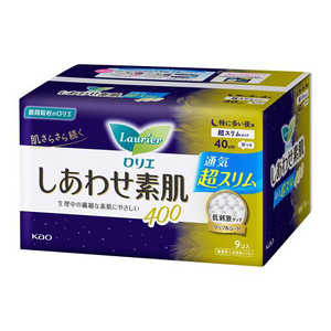 花王 ロリエ しあわせ素肌 超スリム 夜用40 羽つき 9個入り[生理用ナプキン] 白