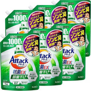 花王 (ケース) アタック抗菌EX 部屋干し用 つめかえ用 1000g×6個 