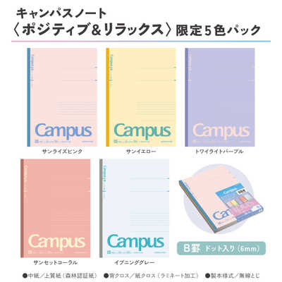 コクヨ 限定キャンパスノートP＆R・B罫5P色 ノ-3CBTN-L42X5 の通販