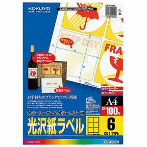 コクヨ カラーレーザー&コピー用光沢紙ラベル(A4サイズ･6面･100枚) LBP-G1906