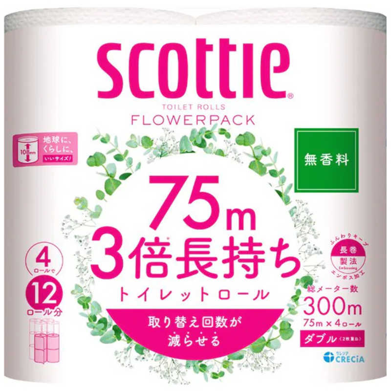 日本製紙クレシア 日本製紙クレシア スコッティフラワーパック 3倍長持ち 4ロール ダブル 無香料  