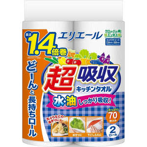 大王製紙 elleair(エリエール)超吸収キッチンタオル 70カット(2ロール)〔キッチンペーパー〕 