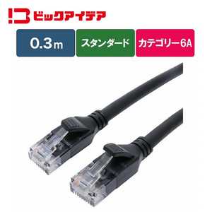 ビックアイデア LANケーブル Cat6A スタンダード 0.3m ［0.3m / カテゴリー6A / スタンダード］ ブラック BIM-LC6A1STD030K