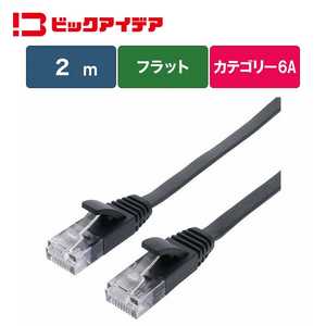 ビックアイデア LANケーブル Cat6A フラット 2m ［2m / カテゴリー6A / フラット］ ブラック BIM-LC6A1FL200K
