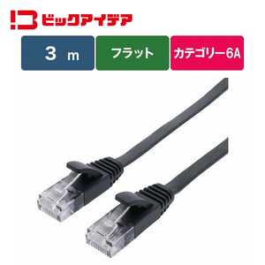 ビックアイデア LANケーブル Cat6A フラット 3m ［3m / カテゴリー6A / フラット］ ブラック BIM-LC6A1FL300K