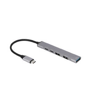ナカバヤシ PD対応 USB3.2Gen1+2.0 4ポート アルミハブ [バスパワー /4ポート /USB 3.2 Gen1対応 /USB Power Delivery対応] UHC3384GY