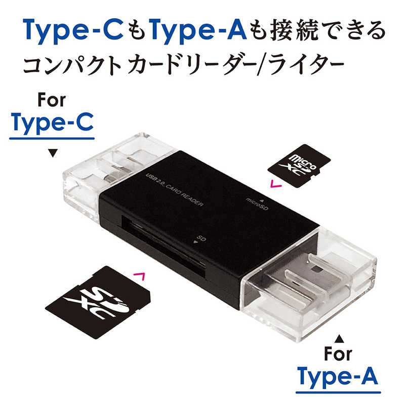 ナカバヤシ ナカバヤシ カードリーダー SD USB2.0 TypeC＆A (USB2.0/スマホ タブレット対応) CRWDCSD88BK CRWDCSD88BK
