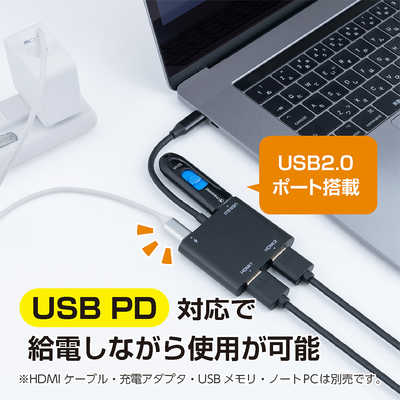 ナカバヤシ Type-C-HDMI 4Kディスプレイアダプタ デュアル USA-CHD6BK