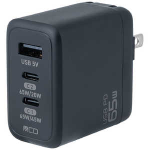 ʥХ䥷 AC-USBŴ Ρȥѥ󡦥֥åPCб 65W 3ݡȡUSB-Cx2USB-A / USB Power Deliveryб ֥å JYU-ACU013BK