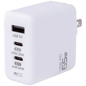 ʥХ䥷 AC-USBŴ Ρȥѥ󡦥֥åPCб 65W 3ݡȡUSB-Cx2USB-A / USB Power Deliveryб ۥ磻 JYU-ACU013W