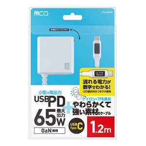 ナカバヤシ GAN 65W PD充電器ケーブル一体型 1.2m JYUAC0212W ナカバヤシ GAN 65W PD充電器ケーブル一体型 1.2m JYUAC0212W