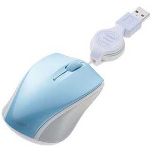 ナカバヤシ 有線BlueLEDマウス「USB・Mac/Win」巻取ケーブル Sサイズ(3ボタン) ライトブルー MUSUKT103LB