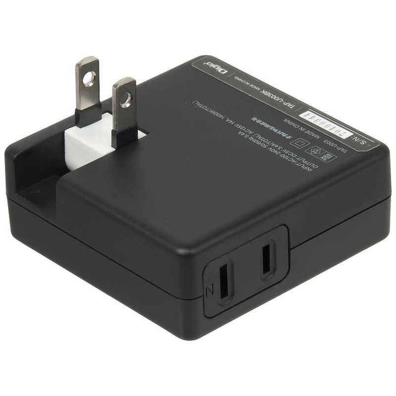 ナカバヤシ ナカバヤシ タブレット/スマートフォン対応 AC - USB充電器+コンセント 3.4A (2ポート) TAP-U003BK ブラック TAP-U003BK ブラック