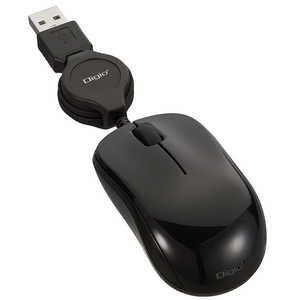 ナカバヤシ 小型巻取有線3ボタンBlueLEDマウス ブラック [BlueLED /3ボタン /USB /有線] MUS-UKT166BK