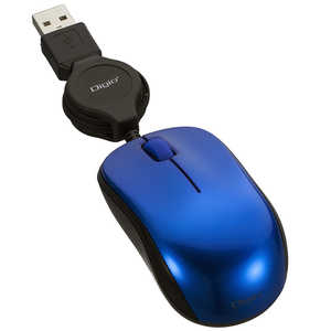 ナカバヤシ 小型巻取有線3ボタンBlueLEDマウス ブルｰ [BlueLED /3ボタン /USB /有線] MUS-UKT166BL