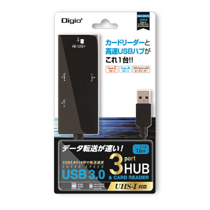 ナカバヤシ ナカバヤシ USB3.0コンボハブ 3ポート SDカードリーダー COM-3SD013BK ブラック COM-3SD013BK ブラック