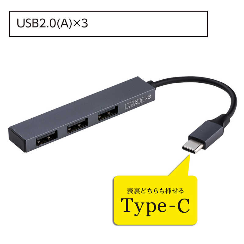 ナカバヤシ ナカバヤシ USB-C → USB-A 変換ハブ STIX (Chrome/Android/iPadOS/Mac/Windows11対応) グレー [バスパワー /3ポート /USB2.0対応] UH-C2573GY UH-C2573GY