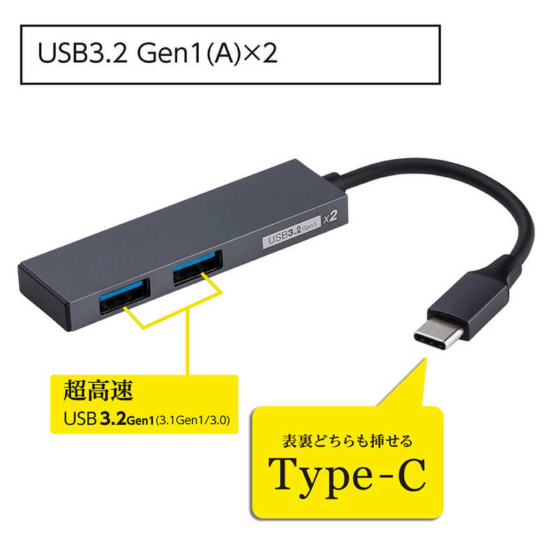 ナカバヤシ ナカバヤシ ＵＳＢハブ STIX TypeC ［バスパワー /2ポート /USB 3.2 Gen1対応］ UH-C3302GY UH-C3302GY