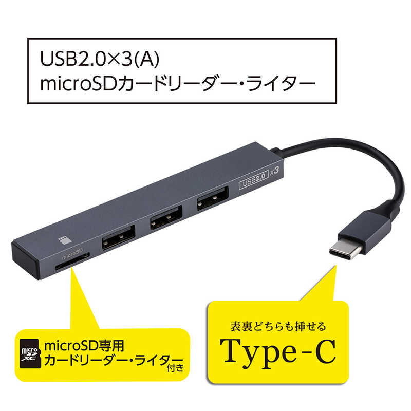 ナカバヤシ ナカバヤシ ［USB-C オス→メス microSDカードスロット / USB-Aｘ3］変換アダプタ グレー COM-C2MSD113GY COM-C2MSD113GY