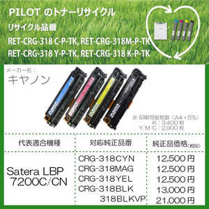 パイロット リサイクルトナー キャノン CRG-318MAG互換 マゼンタ RETCRG318MPTK