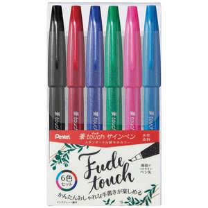 ぺんてる 筆touchサインペン 6色セットA SES15C-6STA
