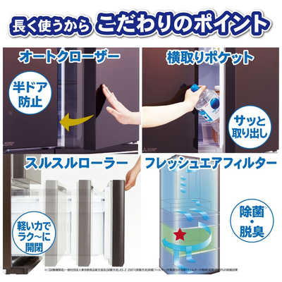三菱　MITSUBISHI 冷蔵庫 置けるスマート大容量 MBシリーズ 5ドア 右開き 451L MR-MB45G-W クリスタルホワイト