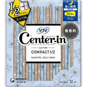 ユニチャーム センターイン コンパクト1/2 多い夜用 羽つき 12枚入 無香料 ユニチャーム センターイン コンパクト1/2 多い夜用 羽つき 12枚入 無香料