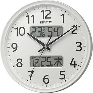 リズム時計 RHYTHM 温度・湿度計付電波掛け時計「フィットウェーブリブA03」 白 8FYA03SR03