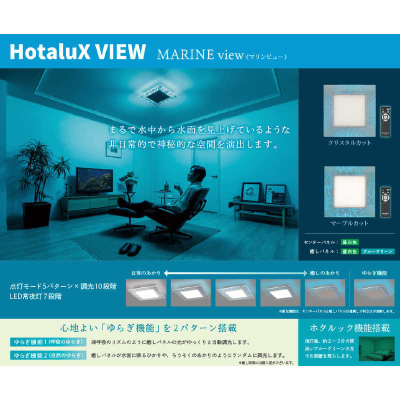 ホタルクス ホタルクス 導光板LEDシーリングライト HotaluX VIEW(ホタルクス ビュー) MARINE view×マーブルカット 8畳 昼白色 リモコン付属  HLDC08V002BSG HLDC08V002BSG
