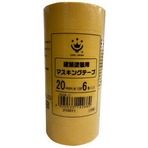 ハンディクラウン 建築塗装用マスキングテープ 黄6P 20mmX18m ｹﾝﾁｸﾄｿｳﾖｳﾏｽｷﾝｸﾞﾃｰﾌﾟ