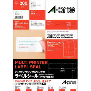 エーワン パソコンプリンタ & ワープロラベル Canonキヤノワードシリーズタイプ(A4・10面×20シート) 28177 エーワン パソコンプリンタ & ワープロラベル Canonキヤノワードシリーズタイプ(A4・10面×20シート) 28177
