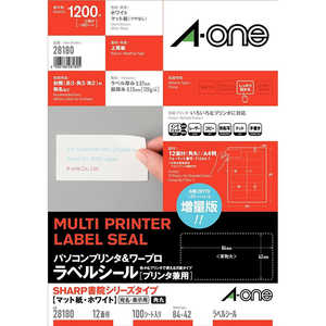 エーワン パソコンプリンタ&ワープロラベルシール｢プリンタ兼用｣(A4サイズ･12面･100枚) 28180