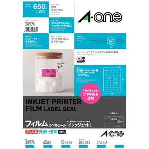 エーワン インクジェットプリンタラベル 透明光沢フィルム(A4・65面×10シート) 28974 エーワン インクジェットプリンタラベル 透明光沢フィルム(A4・65面×10シート) 28974