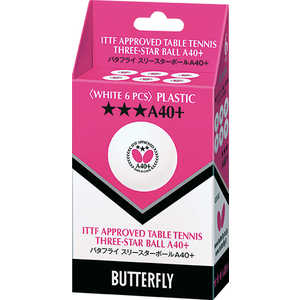 バタフライ スリースターボール A40+ 6個入 ホワイト [試合球(硬式) /6球] 95780