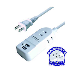 カシムラ 国内タップ Aタイプ AC3P USB2P 2.4A WH 1m WM-16