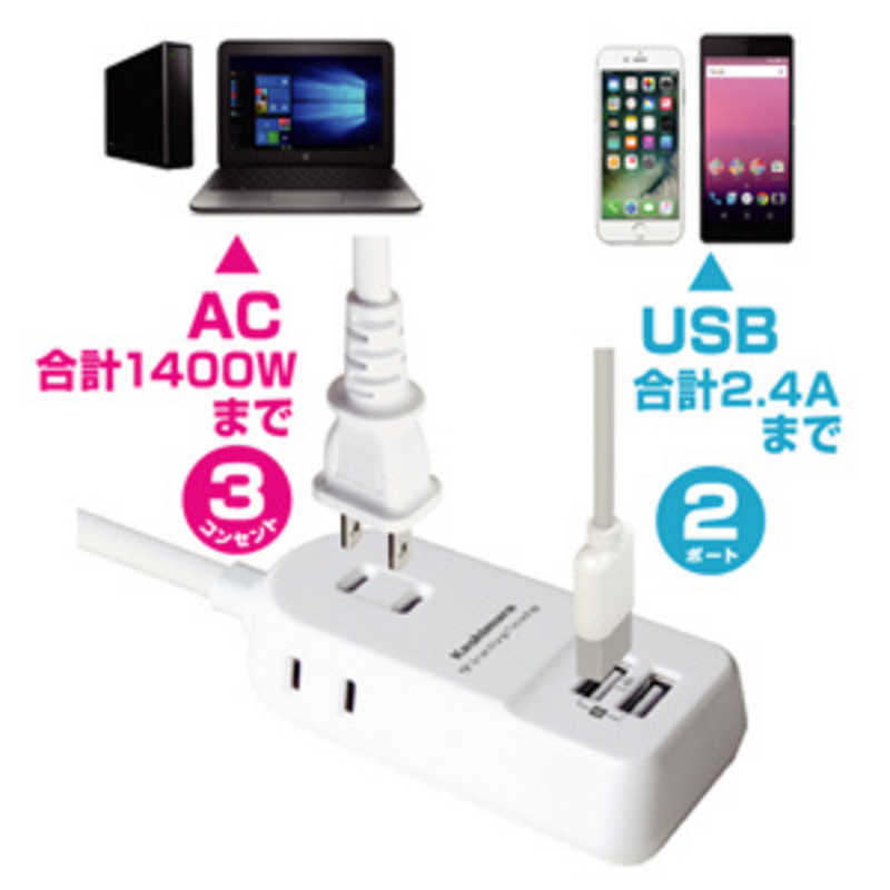 カシムラ カシムラ AC充電器タップ 2.4A IC(3個口+USB2ポート･1m) AJ-588 AJ-588