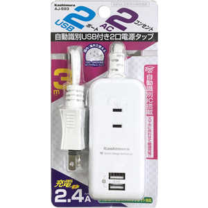 カシムラ AC充電器タップ 2.4A IC(2個口+USB2ポｰト･3m) AJ-593