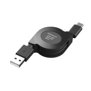 カシムラ USB充電＆同期ケーブル リール80cm USB-A-Type-C ブラック AJ-660