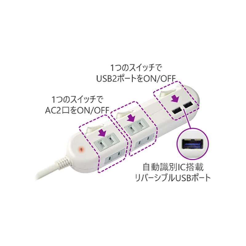 カシムラ カシムラ USBポートが付いたスイッチ付き電源タップ 雷ガード AC-011 AC-011