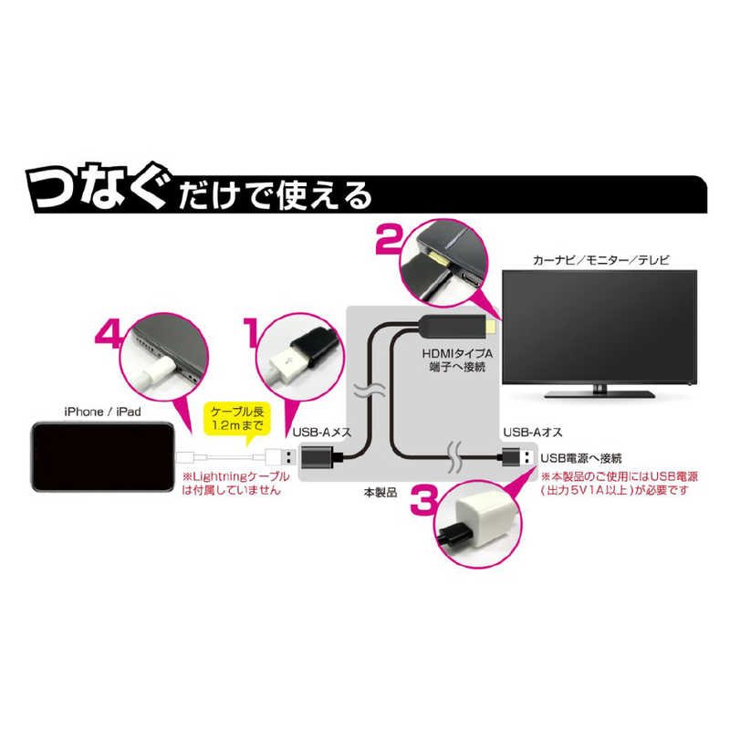 カシムラ カシムラ 3m HDMI変換ケーブル iPhone専用   3m  KD-224 KD-224