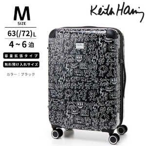 キースへリング 拡張機能付きスーツケース 無料預け入れ Mサイズ ［TSAロック搭載］ ブラック 15901