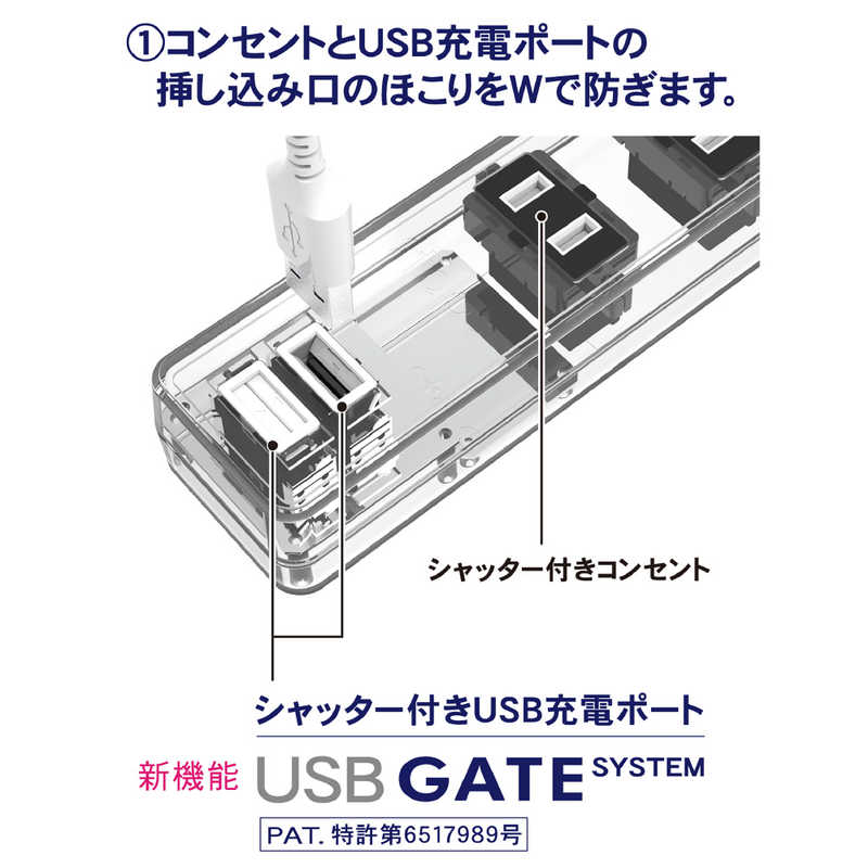 トップランド トップランド USBゲート搭載節電コンセント4個口タップ2.5m ホワイト GTS425-WT GTS425-WT